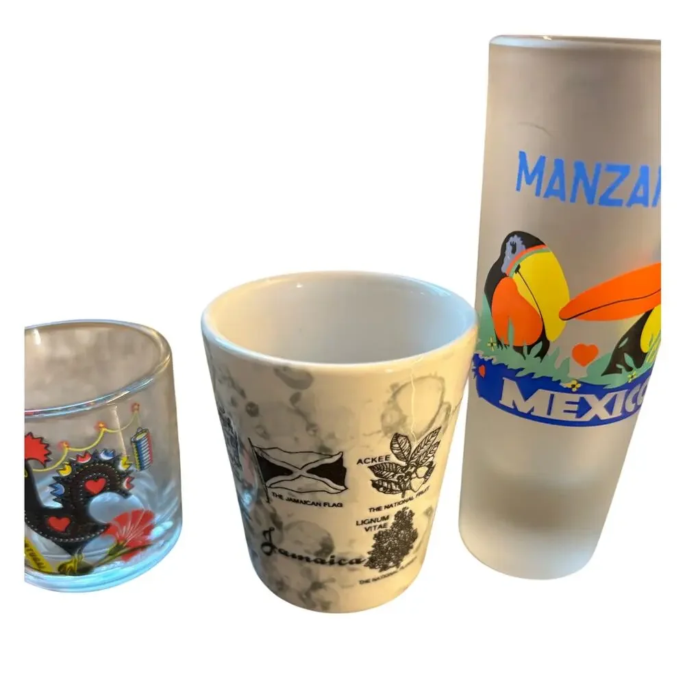 4 Shot Glasses Vintage Manzanillo Jamaica Portugal New